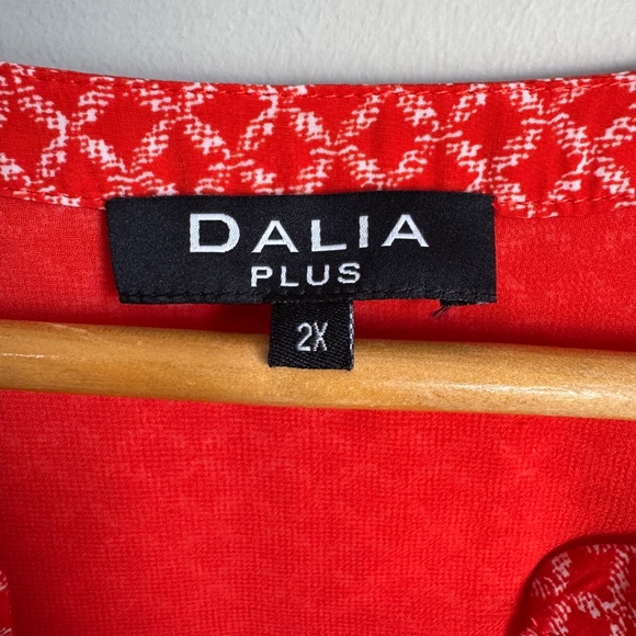 Dalia Plus Women's Long Sleeve Lightweight Satin Pullover V-Neck Blouse Red‎ 2X - Picture 3 of 14